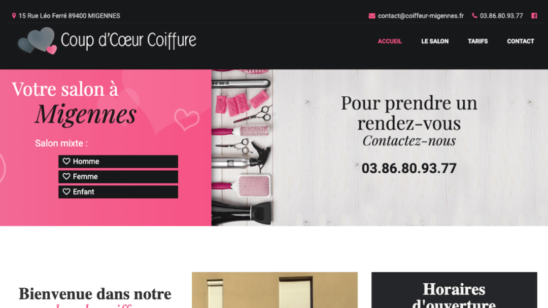 Conception du site Coup d'Coeur Coiffure à Migennes